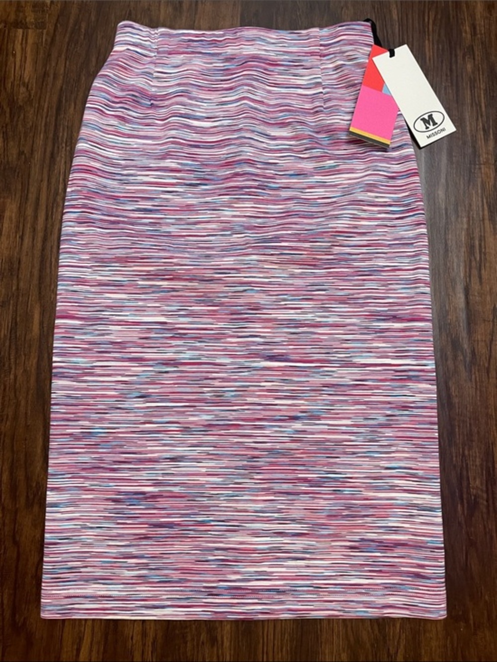 NWT M Missoni Cotton Space Dye Knit Pencil Skirt white pink Blue IT 38 XS